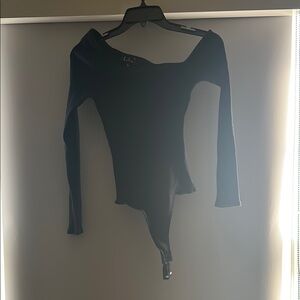 Lulus Black Asymmetrical Long Sleeve Bodysuit